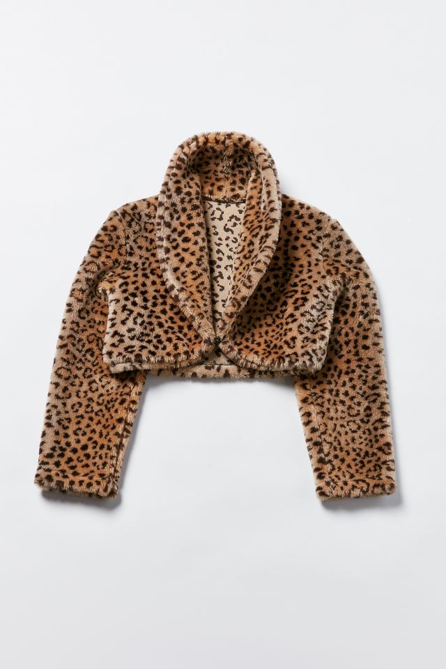 Cropped leopard print fur jacket hotsell