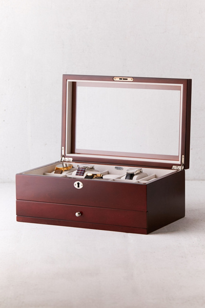 Mele and Co Christo Glass Top Wooden Watch Box in Brown at Urban Outfitters