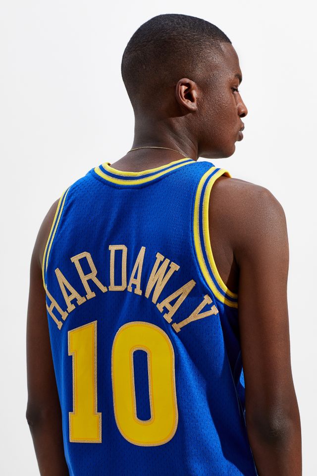 Men's Mitchell & Ness Tim Hardaway Cream Golden State Warriors Chainstitch Swingman Jersey Size: Extra Large