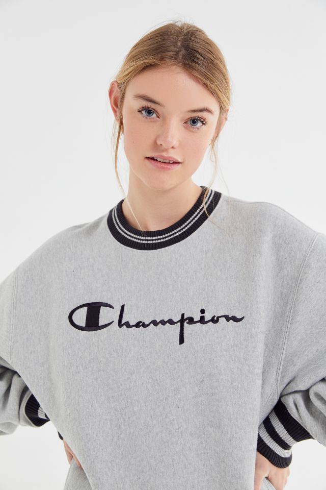 Champion Oversized Sporty Striped Crew Neck Sweatshirt