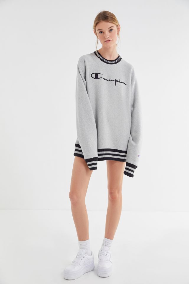 Champion Oversized Sporty Striped Crew Neck Sweatshirt