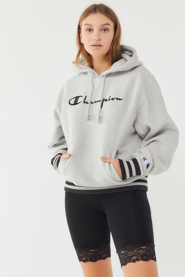 Champion Oversized Sporty Striped Hoodie Sweatshirt