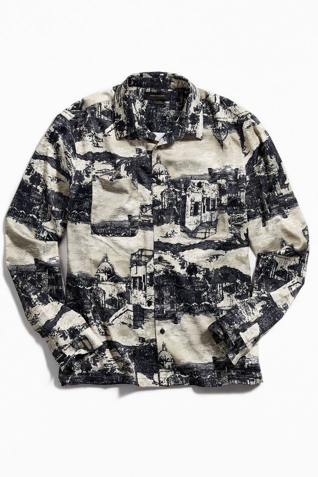 UO Etched Print Satin Button-Down Shirt | Urban Outfitters