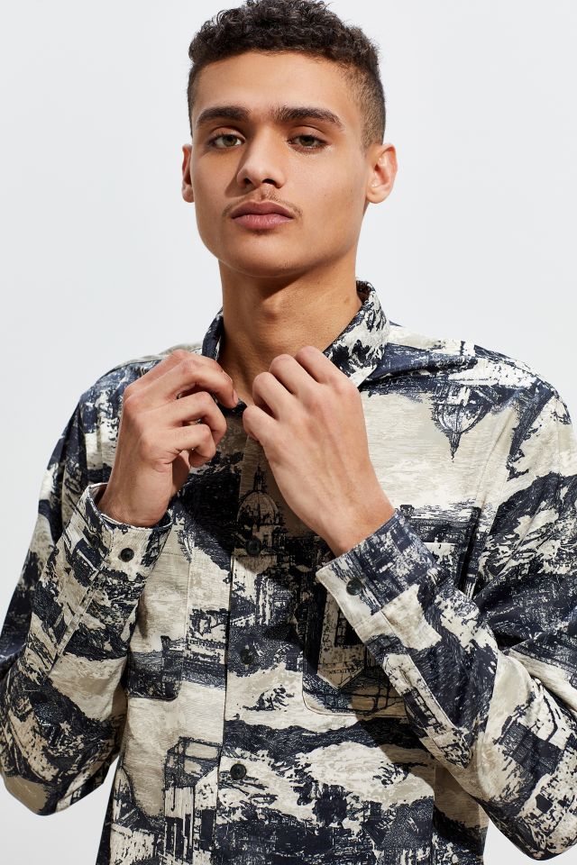 UO Etched Print Satin Button-Down Shirt #1