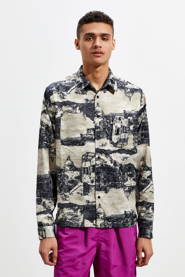 UO Etched Print Satin Button-Down Shirt #2