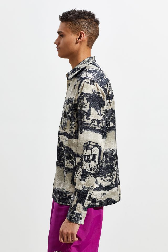 UO Etched Print Satin Button-Down Shirt #3