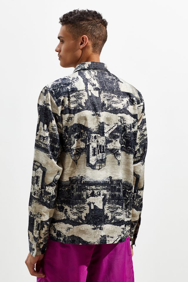 UO Etched Print Satin Button-Down Shirt #4