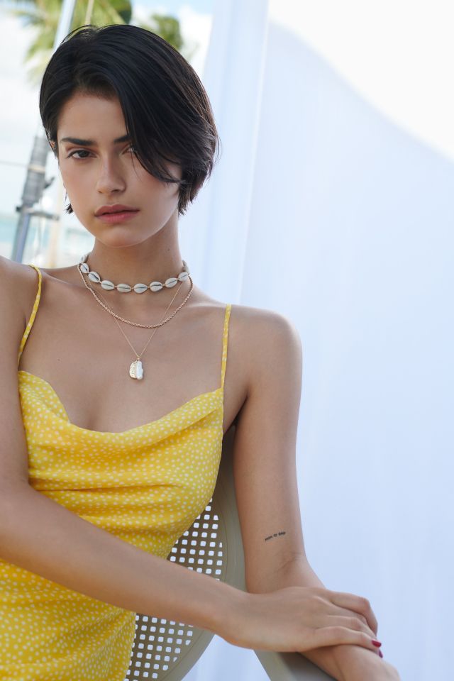 UO Ava Polka Dot Cowl Neck Slip Dress #1