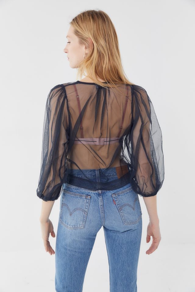WRAY Wring Sheer Balloon Sleeve Cropped Top #2