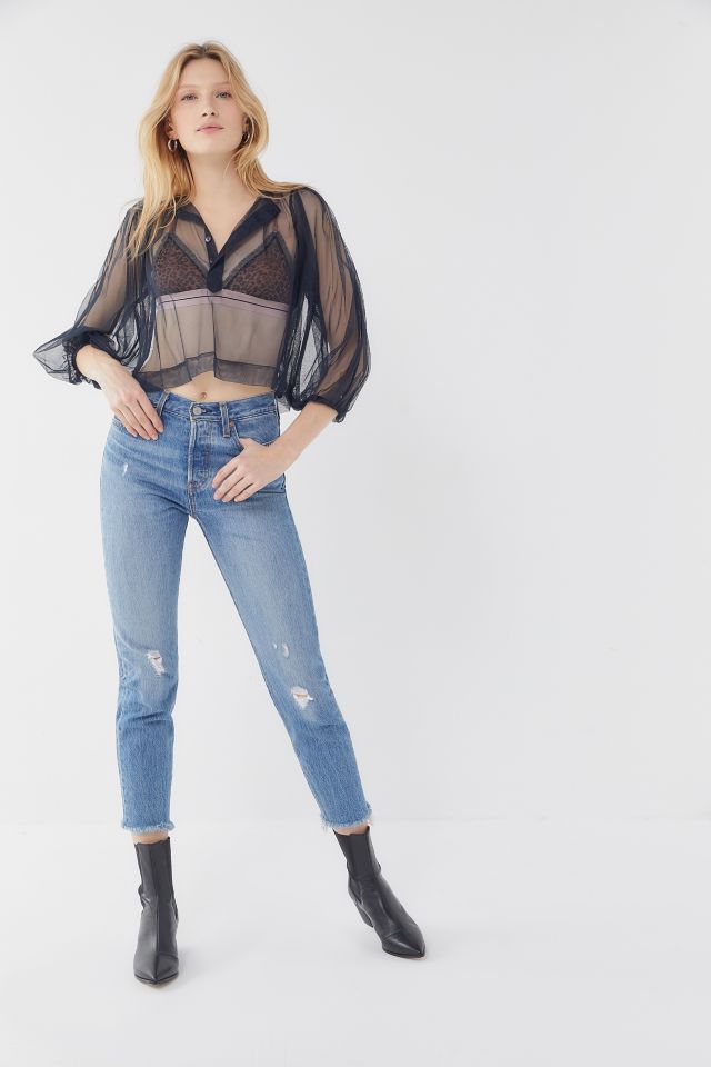 WRAY Wring Sheer Balloon Sleeve Cropped Top #3