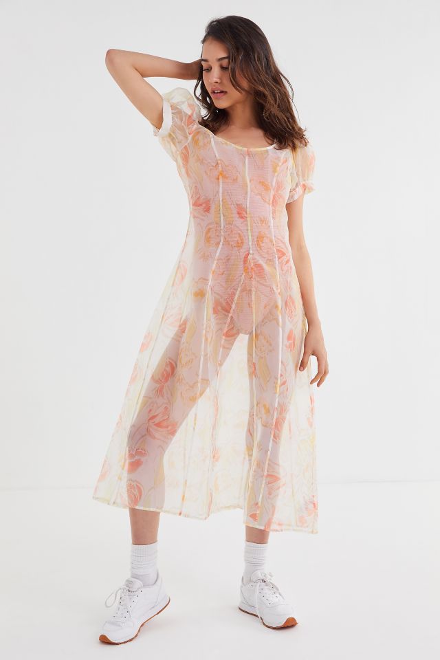UO Este Sheer Organza Puff Sleeve Midi Dress #1