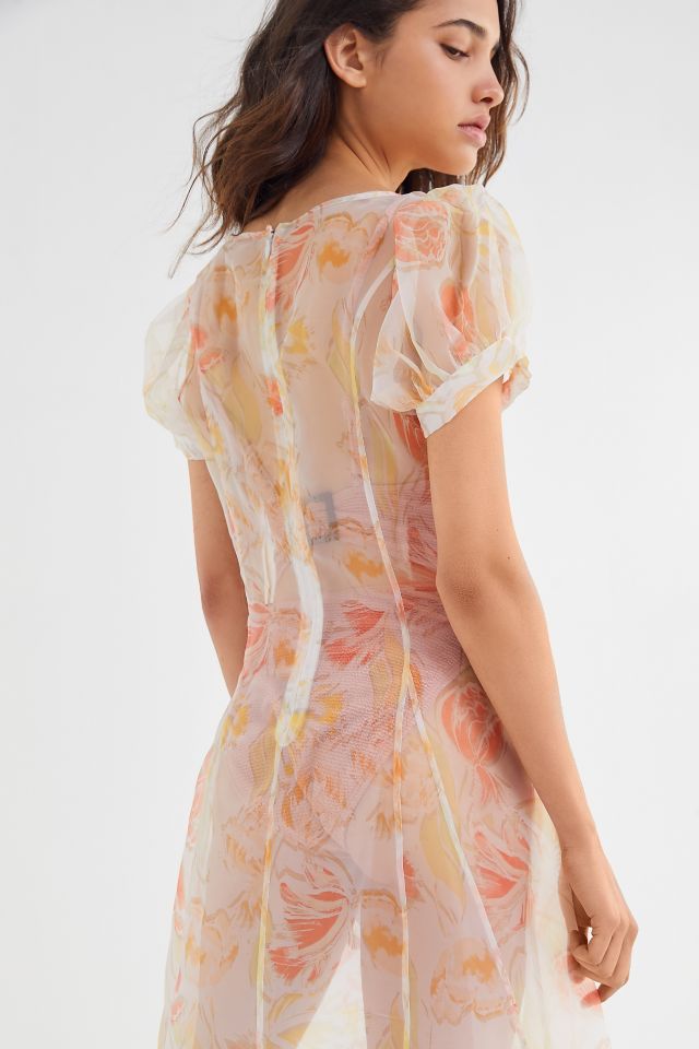 UO Este Sheer Organza Puff Sleeve Midi Dress #2