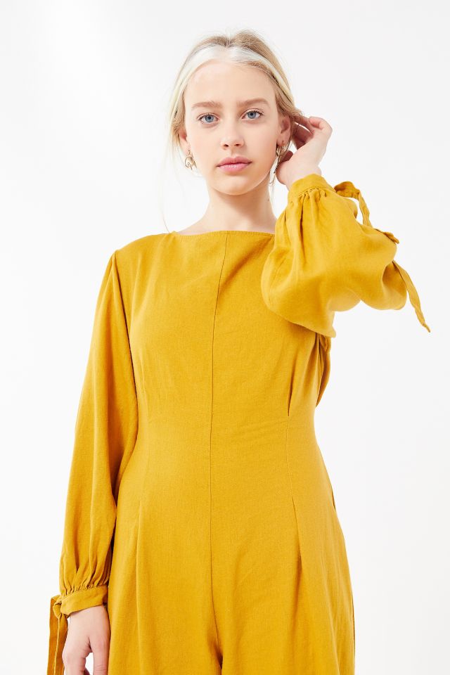 UO Catherine Linen Pleated Balloon Sleeve Jumpsuit #2