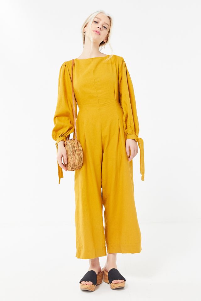 UO Catherine Linen Pleated Balloon Sleeve Jumpsuit #3