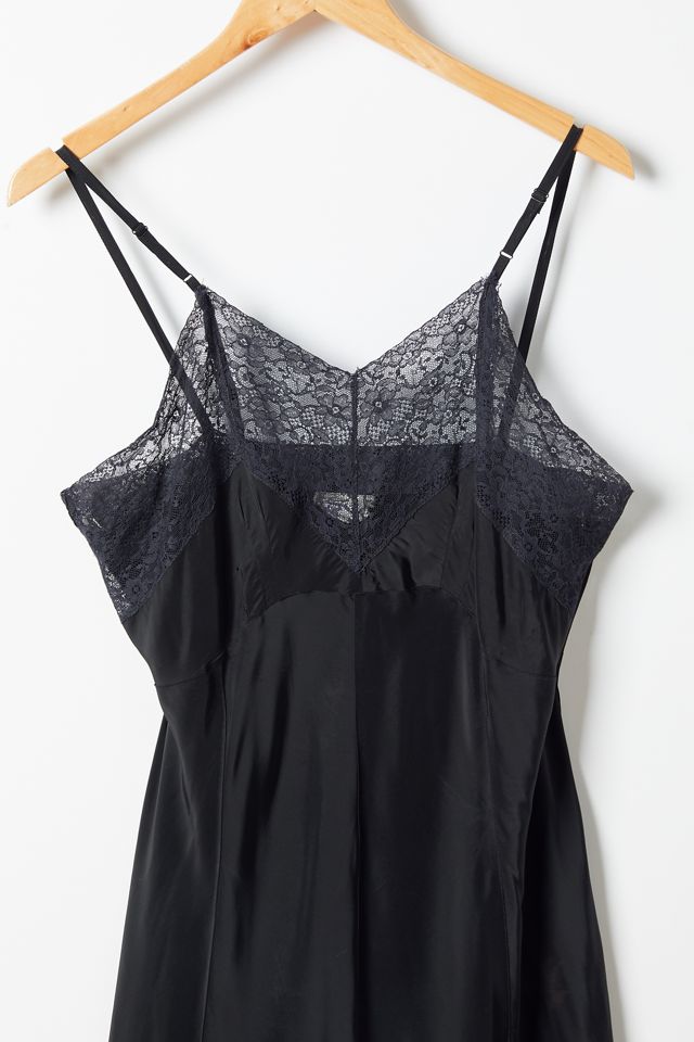 Vintage Black Lace Trim Midi Slip Dress | Urban Outfitters
