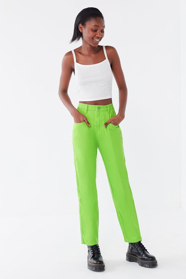 BDG Esme Seamed Straight Leg Jean – Overdyed Lime | Urban Outfitters