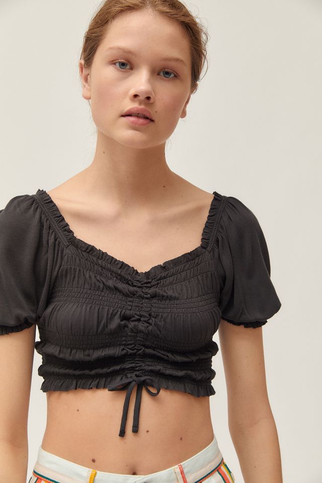 UO Shay Cinched Puff Sleeve Smocked Cropped Top #2