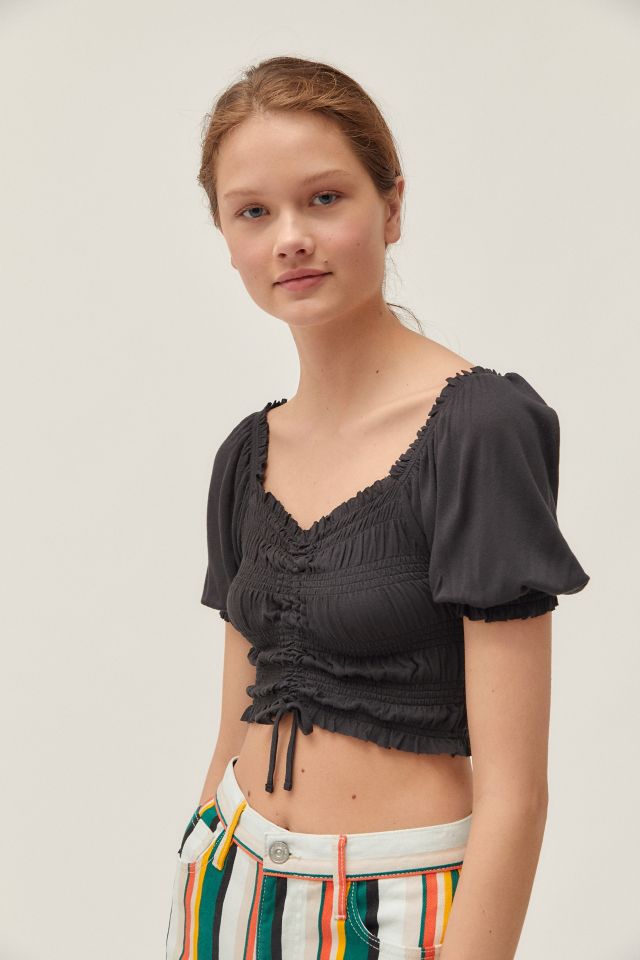 UO Shay Cinched Puff Sleeve Smocked Cropped Top #5