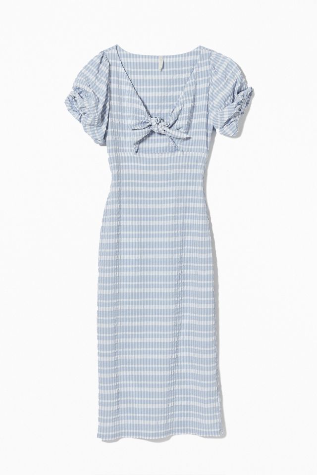 UO Picnic In The Park Crinkle Tie-Front Midi Dress #4