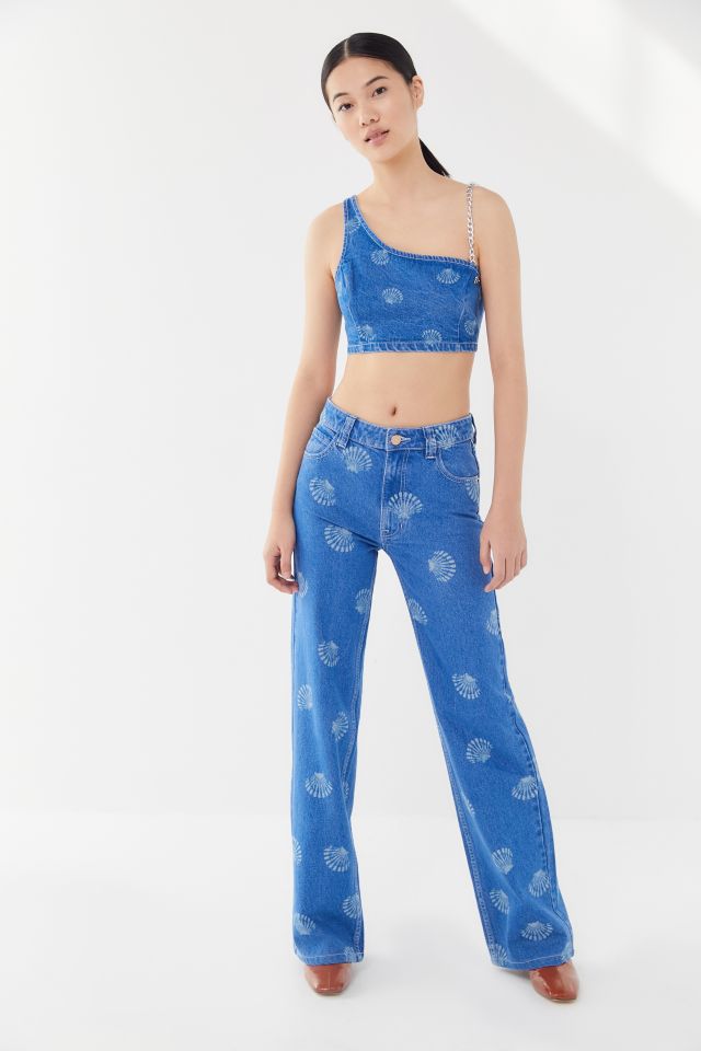 UO Clare Seashell Printed Flare Jean #3