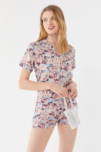 UO Beach Print Button-Down Shirt | Urban Outfitters