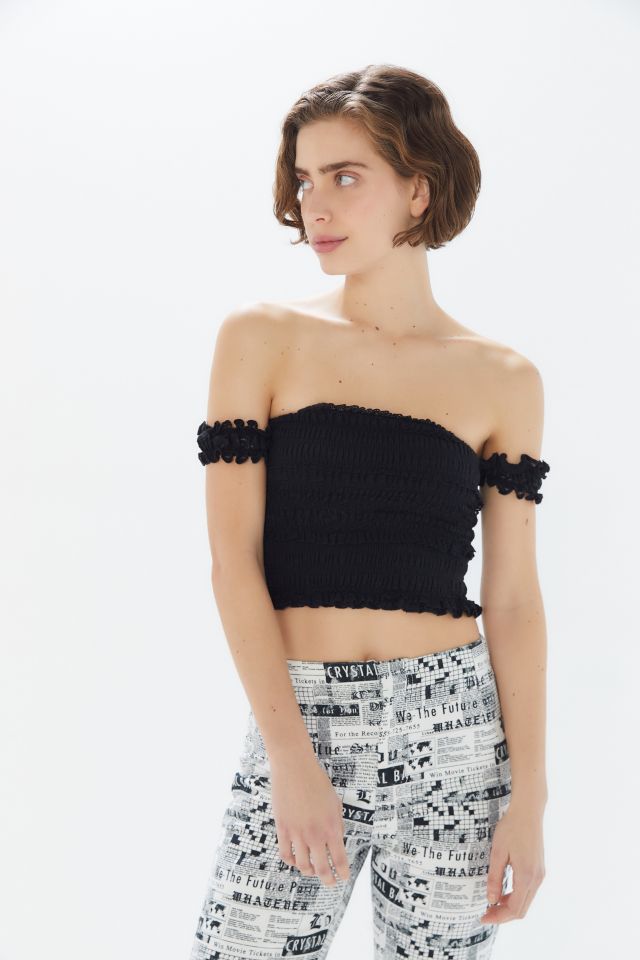 Black smocked off store the shoulder top