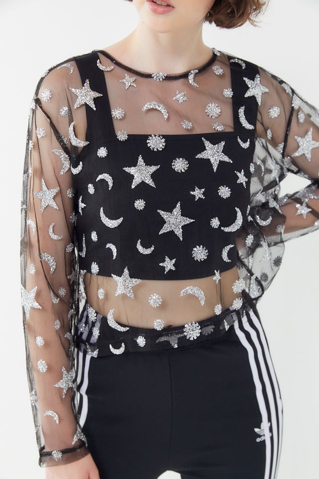 Motel Ether Glitter Stars Mesh Long Sleeve Top #1