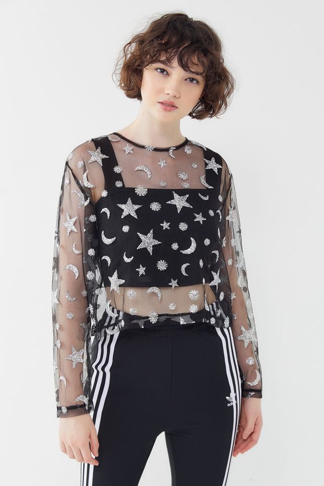 Motel Ether Glitter Stars Mesh Long Sleeve Top #3