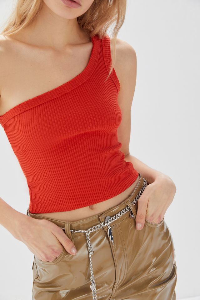 Ribbed one shoulder crop top hot sale