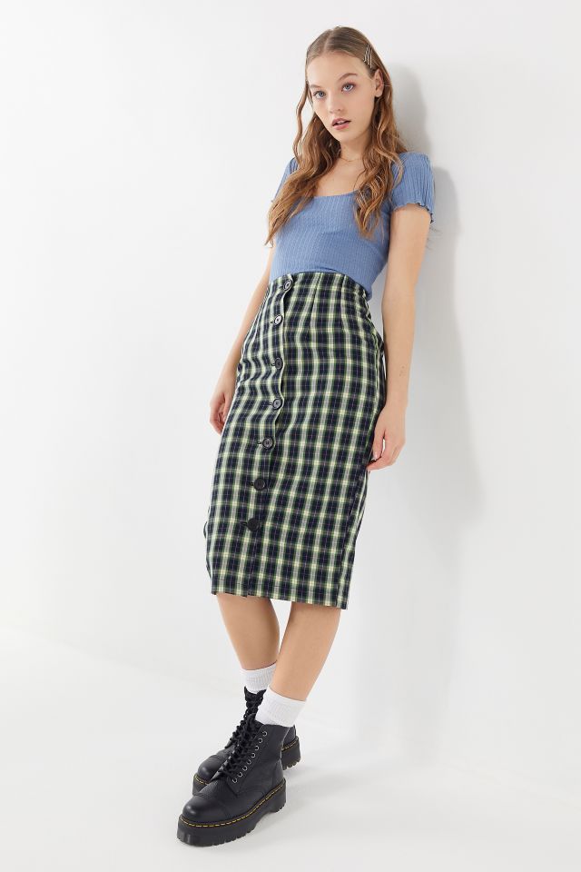 Urban Renewal Remnants Plaid Button Front Midi Skirt