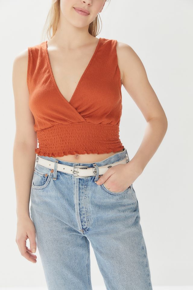 UO Textured Surplice Smocked Cropped Top #2