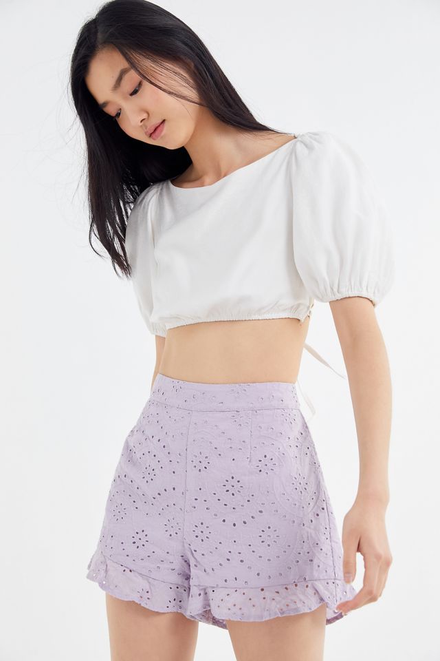 UO Eyelet Ruffle High-Rise Short | Urban Outfitters
