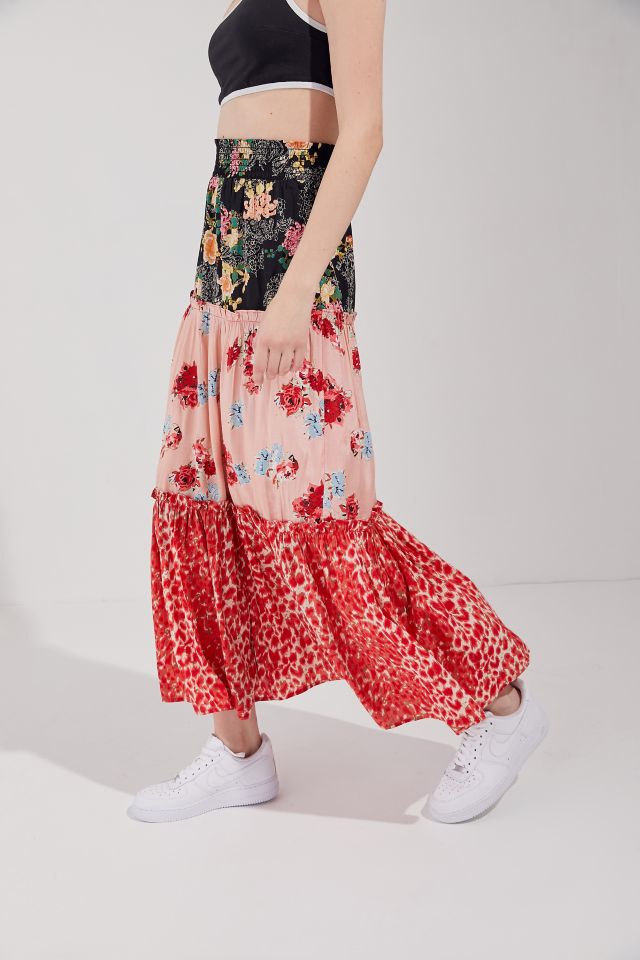 UO Mixed Print Tiered Maxi Skirt #1
