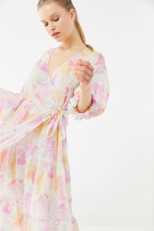 UO Donatella Crinkle Tiered Ruffle Wrap Dress #3
