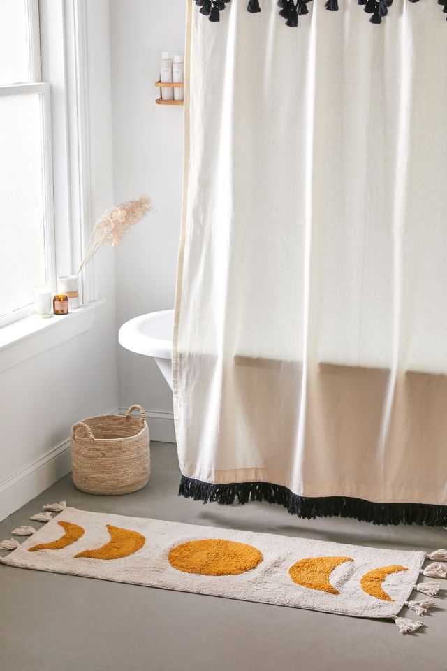 Boho Bathroom Rug Runner Bath Mat with Tassels Shower Moon Area