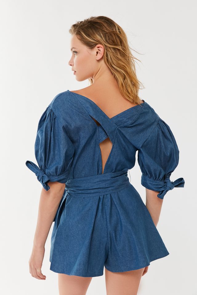 C/meo Collective Kind To You Denim Puff Sleeve Romper #1