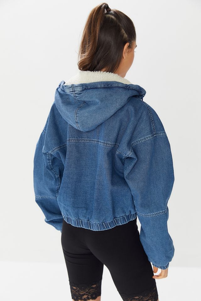 BDG Denim Sherpa Zip-Front Cropped Jacket #1