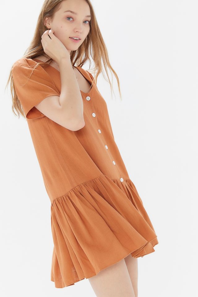 UO Houston Linen Button-Front Drop Waist Dress #1