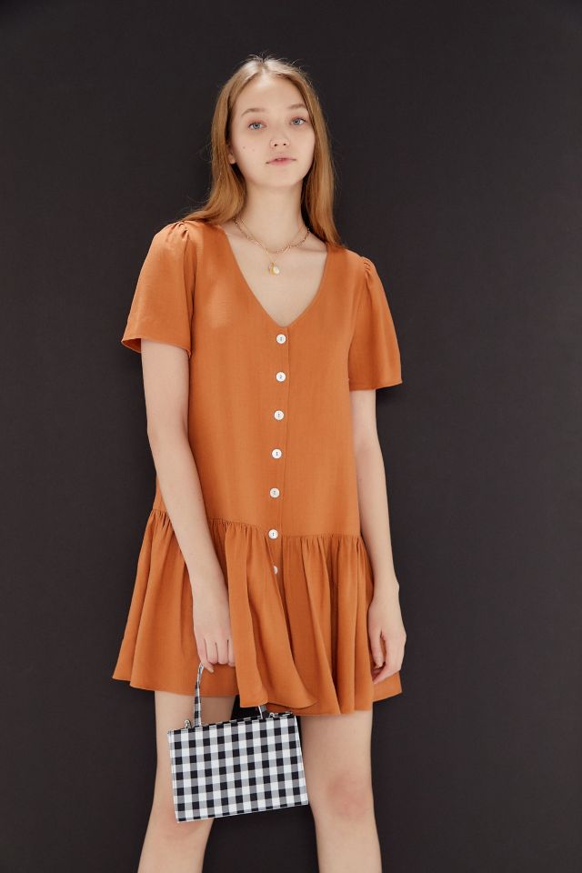 UO Houston Linen Button-Front Drop Waist Dress #3