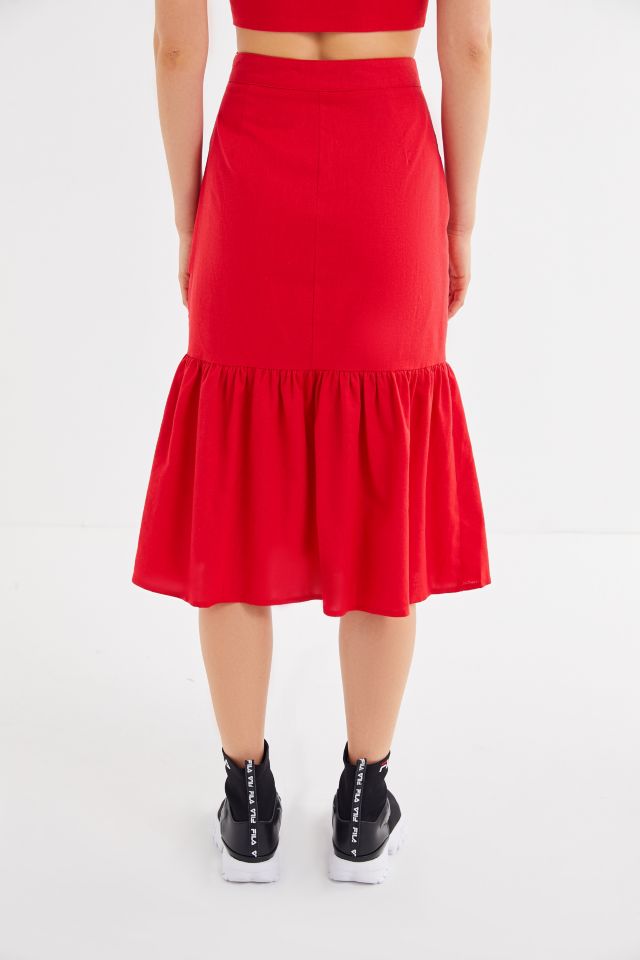 UO Emily Drop Waist Ruffle Midi Skirt #1