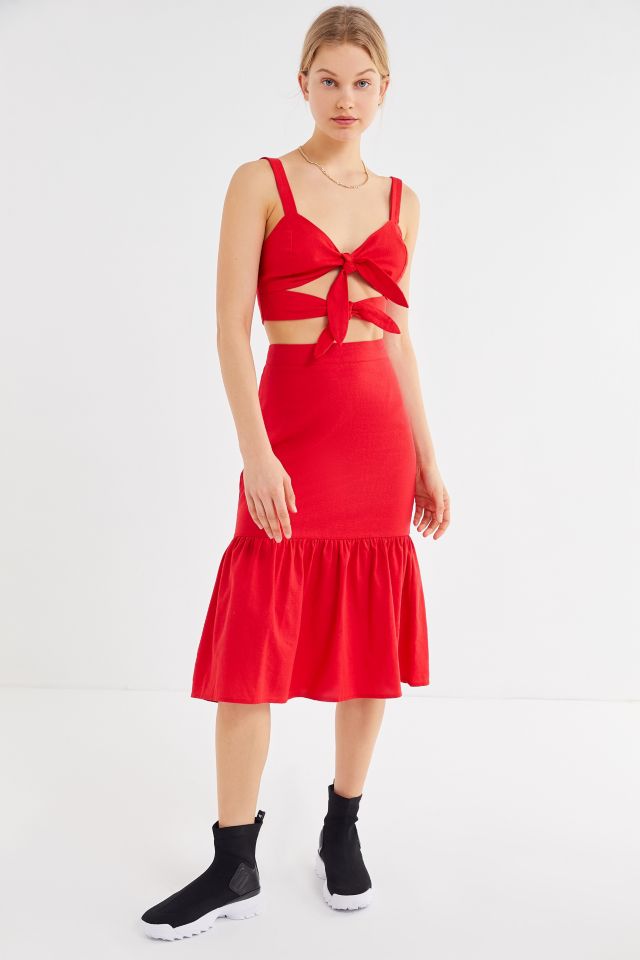 UO Emily Drop Waist Ruffle Midi Skirt #2