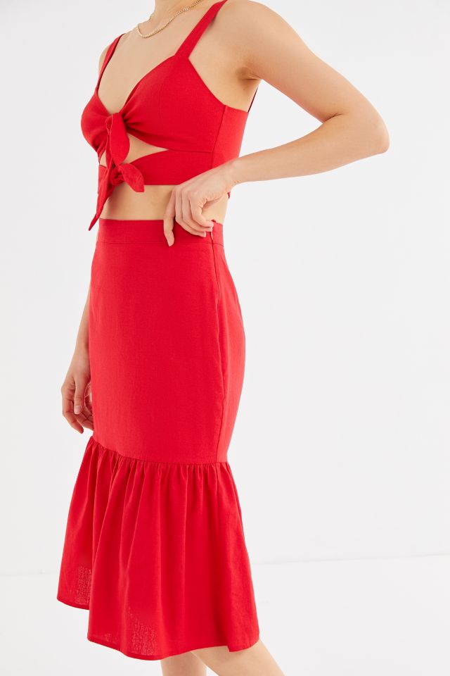 UO Emily Drop Waist Ruffle Midi Skirt #3