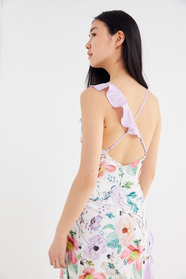 UO Darcie Mixed Print Cross-Back Midi Dress #1