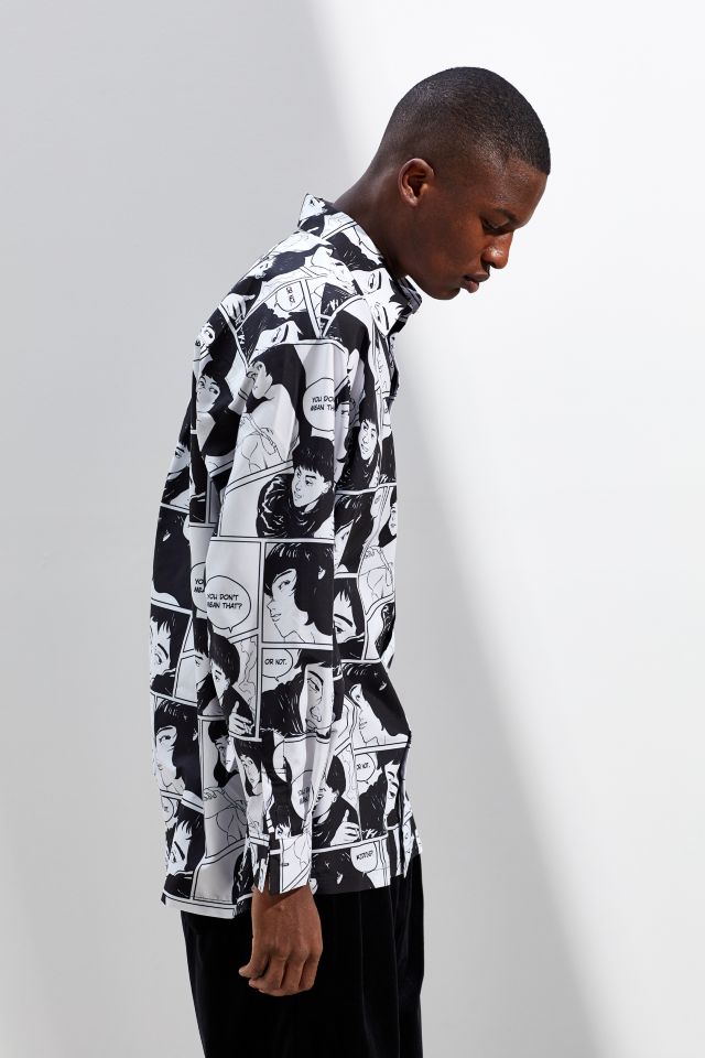 AJOBYAJO Manga Print Oversized Button-Down Shirt #2