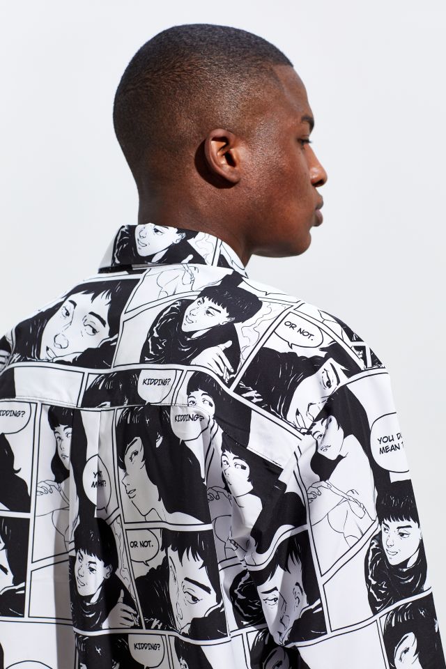 AJOBYAJO Manga Print Oversized Button-Down Shirt #4