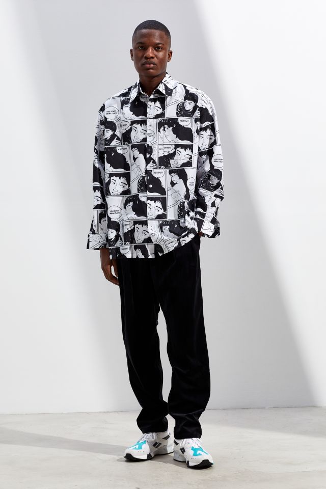 AJOBYAJO Manga Print Oversized Button-Down Shirt #5