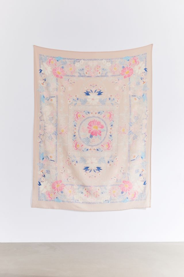 Kimset Pink Folk Floral Tapestry #1