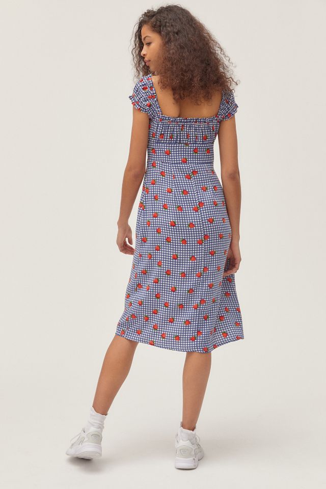 UO Penelope Strawberry Button-Front Midi Dress #3