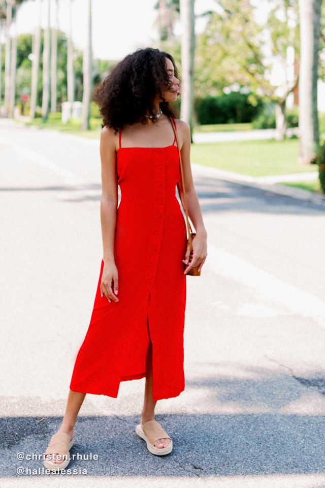 Red linen best sale midi dress