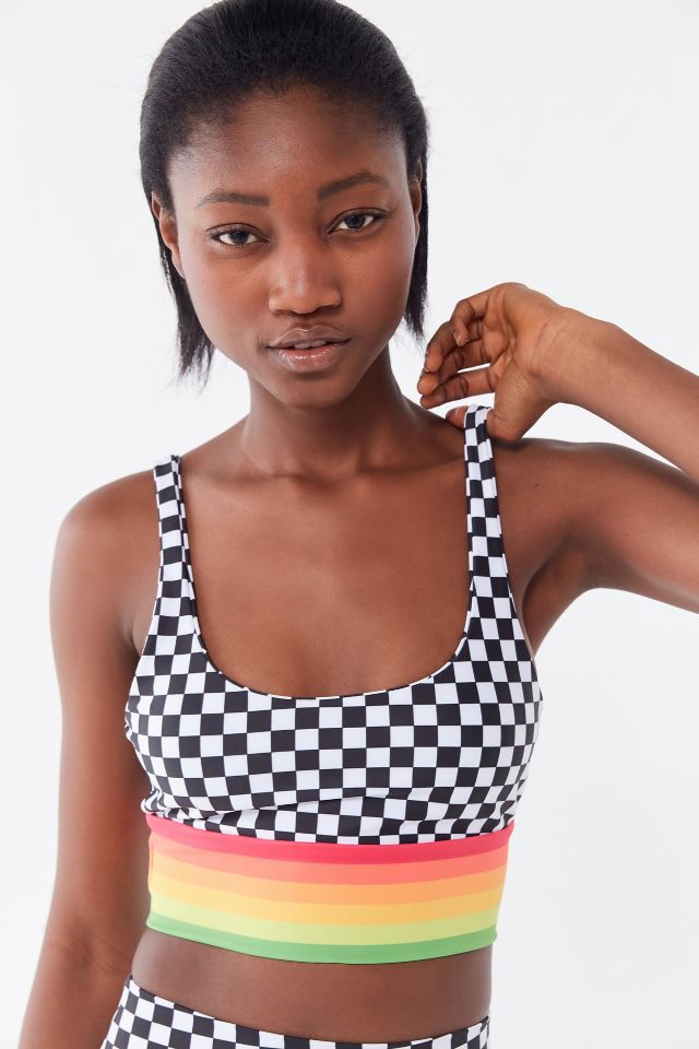 Beachy Camo Red Stripe Sports Bra